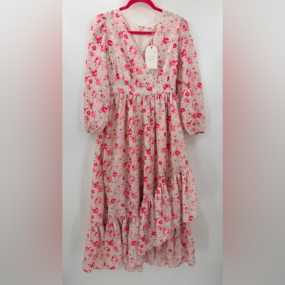 Ivy City Co Mi Amour Floral Ruffle V Neck Midi Dress Small NEW NO SASH - Picture 2 of 7
